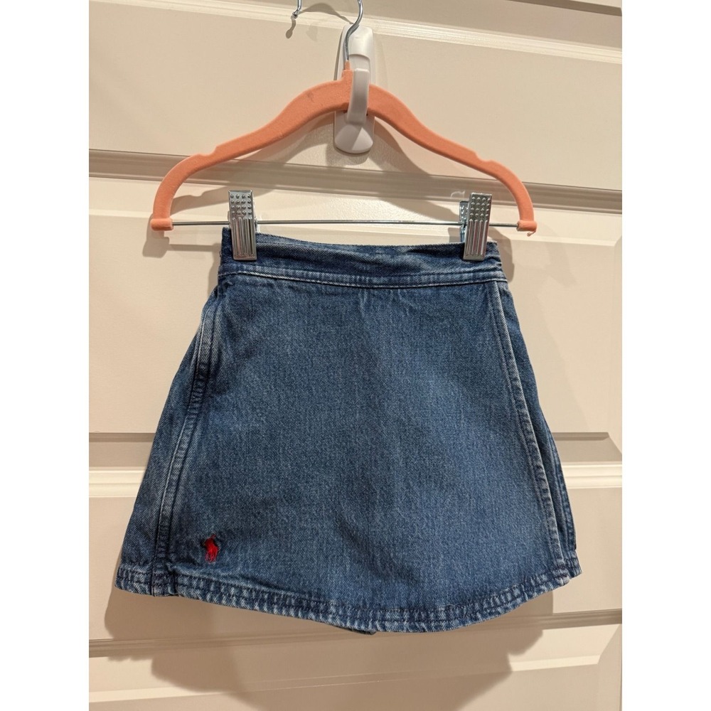 Ralph Lauren Girls 3T Denim Skort Medium Wash Blue Cotton Red Pony Logo